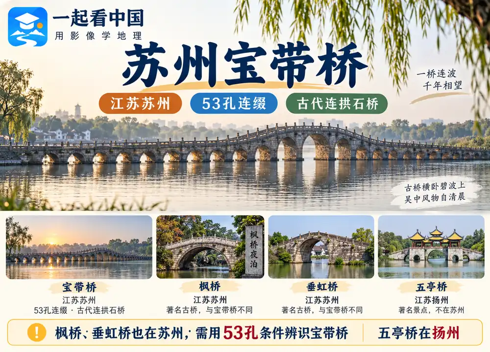 苏州宝带桥53孔连缀古石桥辨识考点图(导游学霸·科四江苏)