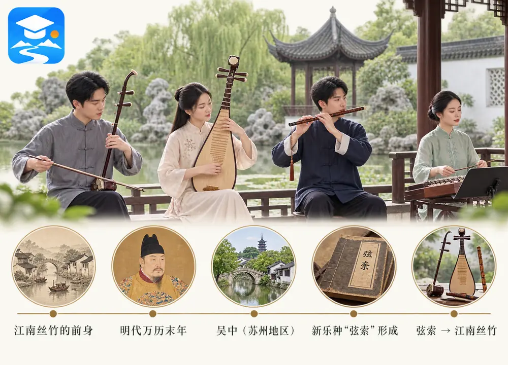 明代吴中弦索演进为江南丝竹考点图（导游学霸·科四江苏）