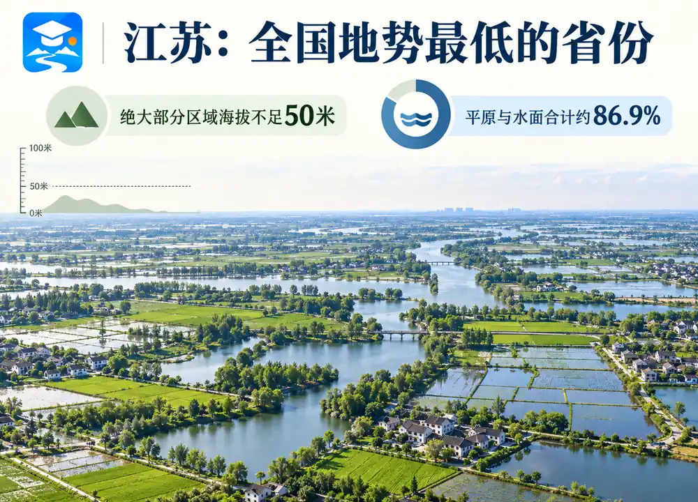 江苏全国地势最低省份水面平原考点图（导游学霸·科四江苏）