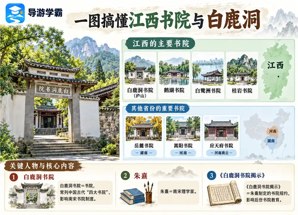 一图搞懂江西书院与白鹿洞考点图（导游学霸·科四江西）