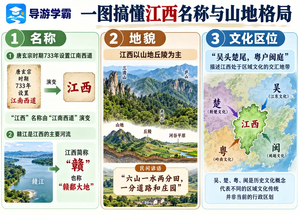 一图搞懂江西名称与山地格局考点图（导游学霸·科四江西）