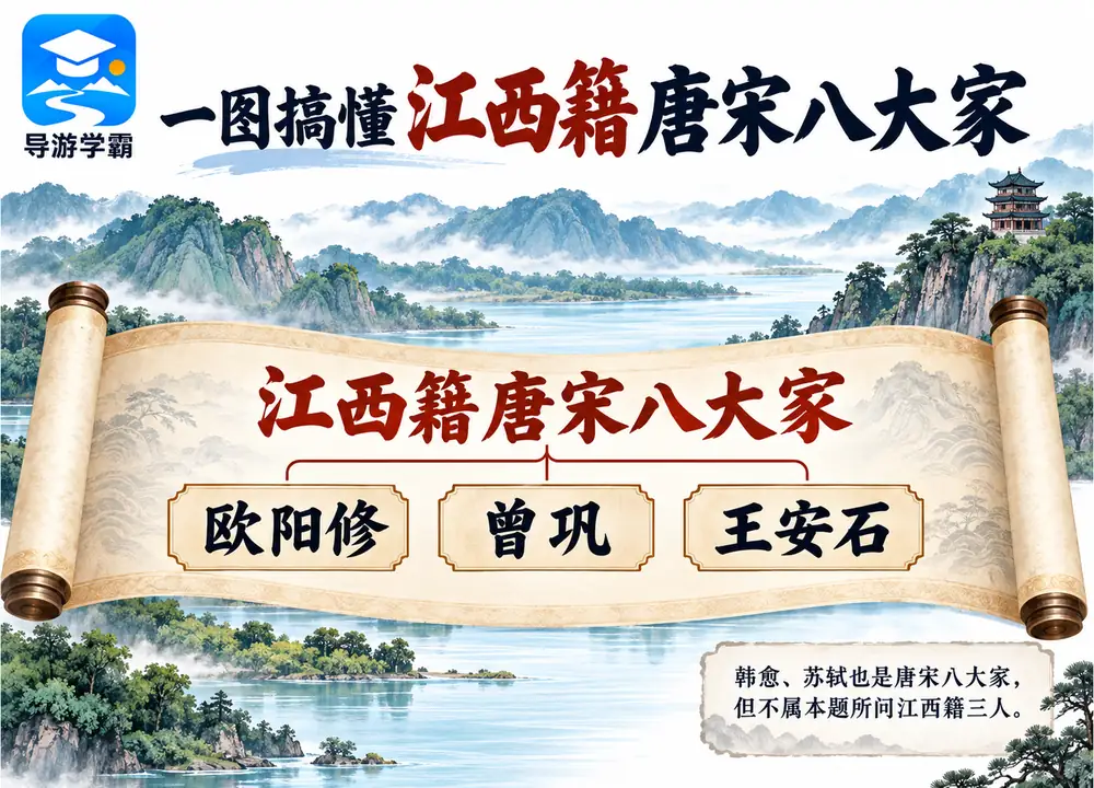 江西籍唐宋八大家三人考点图（导游学霸·科四江西）