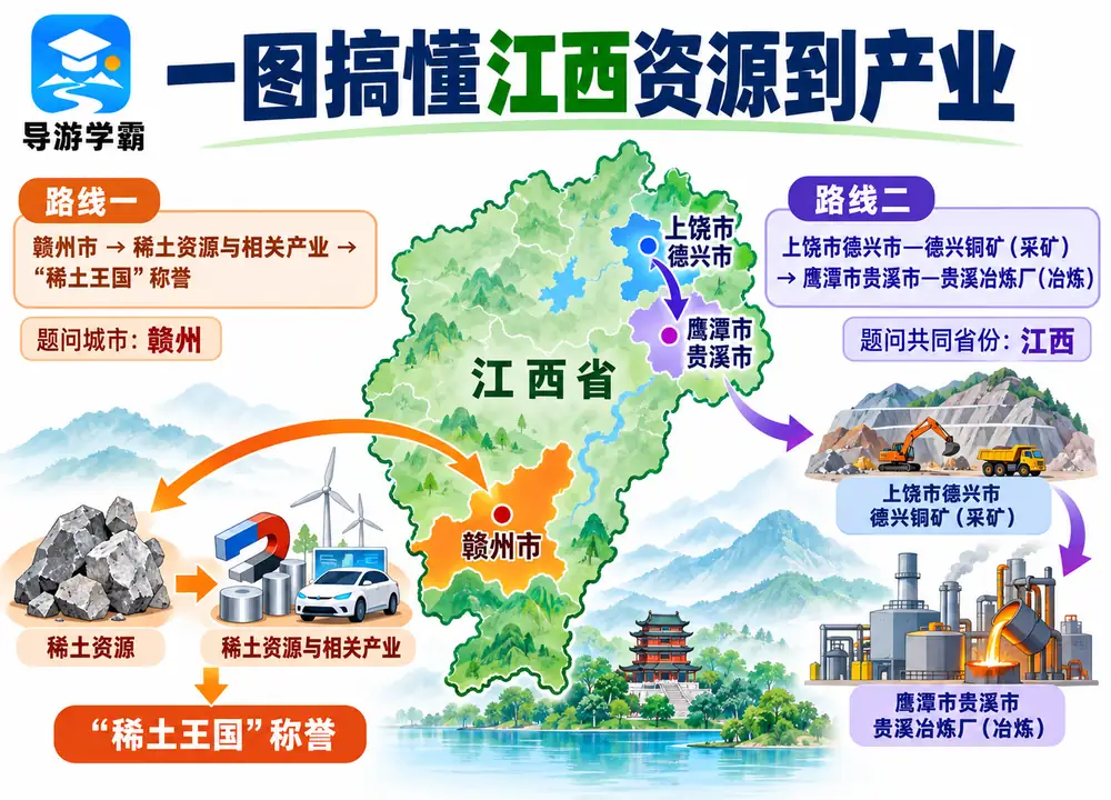 江西稀土王国与铜产业考点图(导游学霸·科四江西)