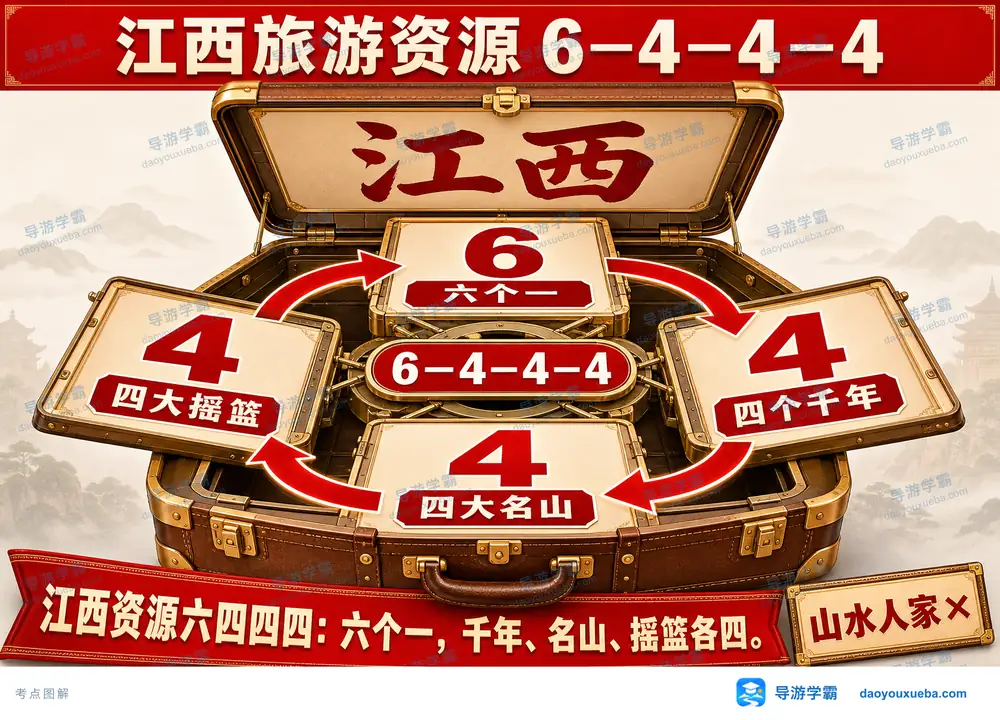 江西旅游资源6-4-4-4数字密码考点图(导游学霸·科四江西)