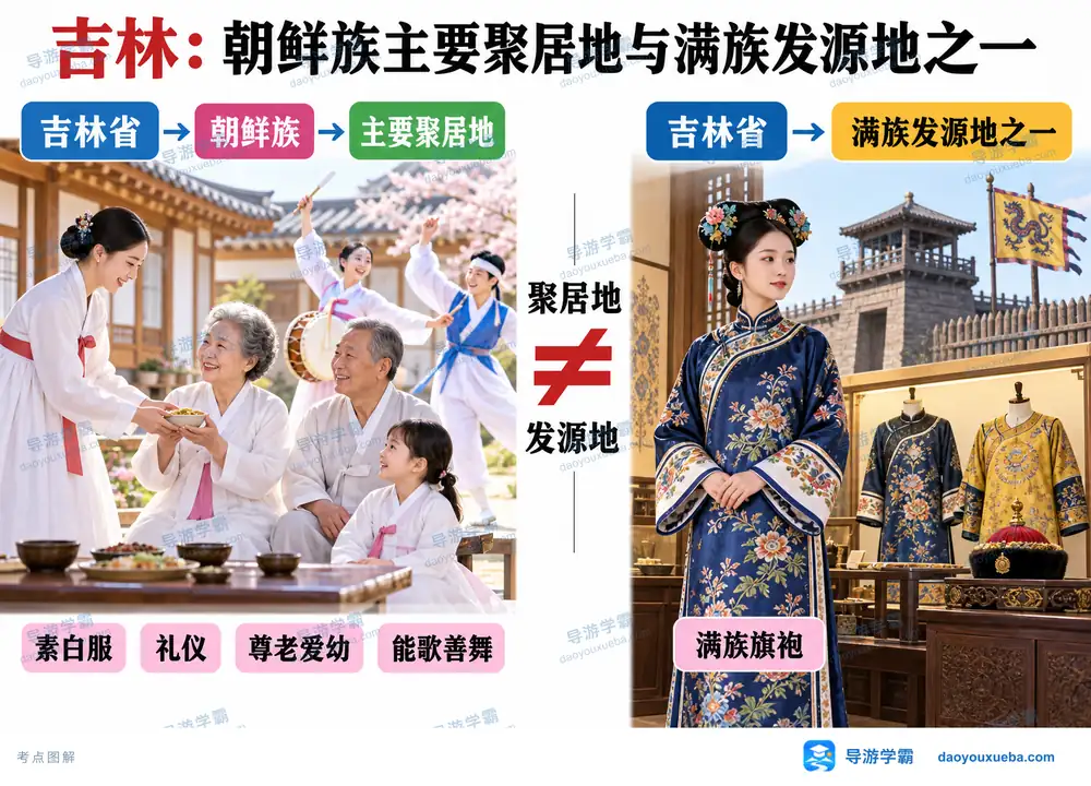 吉林朝鲜族聚居地与满族发源地考点图(导游学霸·科四吉林)