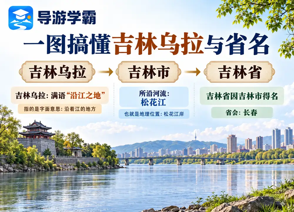 吉林乌拉松花江沿江之地省名由来考点图(导游学霸·科四吉林)