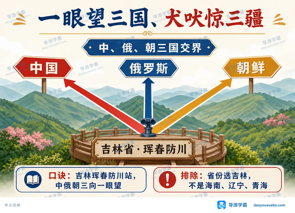 吉林珲春防川一眼望三国考点图(导游学霸·科四吉林)