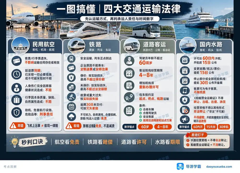 四大交通法一张图考点图（导游学霸·科一）