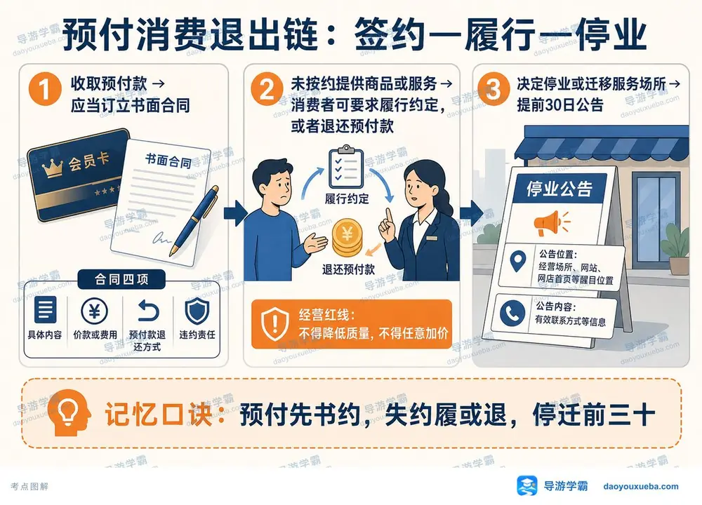 预付消费退出链：签约履行停业考点图（导游学霸·科一）