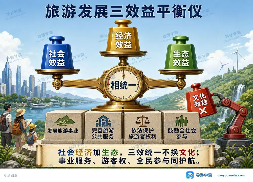 旅游发展三效益相统一考点图（导游学霸·科一）