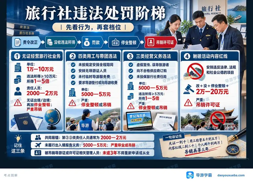 旅行社罚款档位考点图（导游学霸·科一）