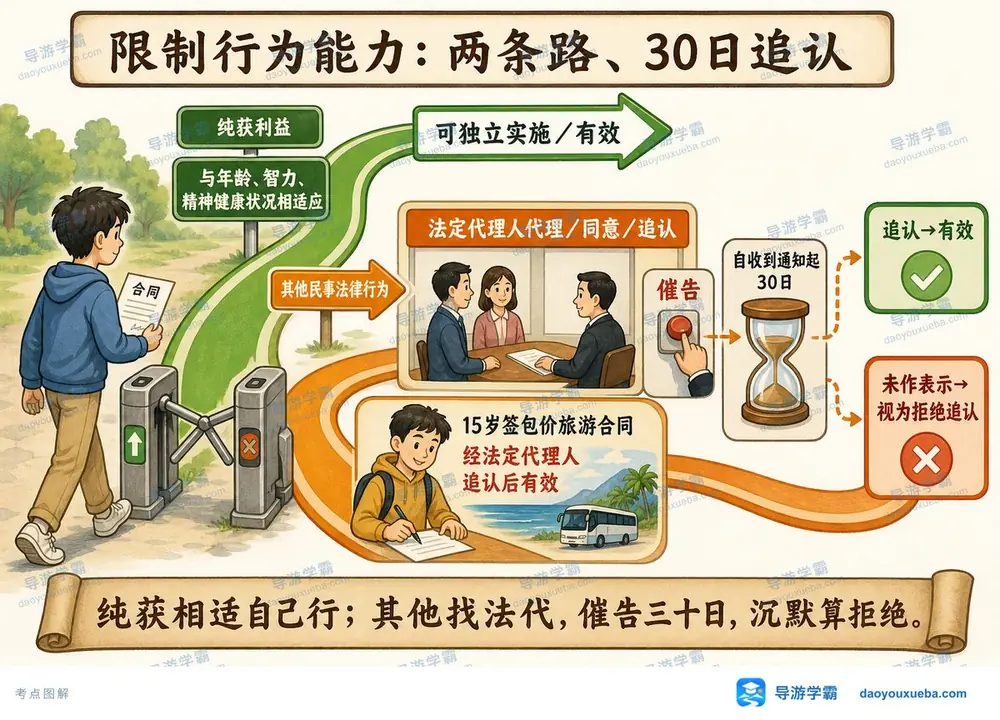 限制行为能力合同一条线理清考点图（导游学霸·科一）