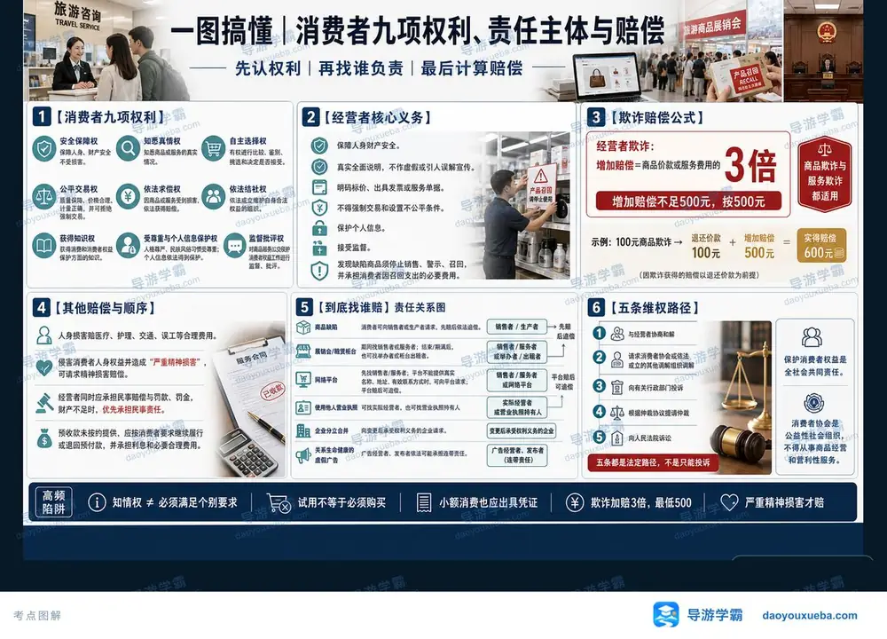 消费者九项权利，一张图认全考点图（导游学霸·科一）