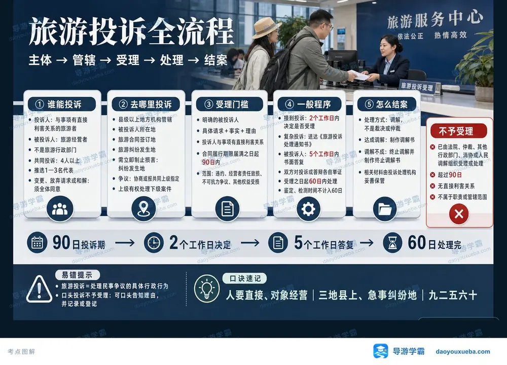 旅游投诉全流程:九二五六十考点图(导游学霸·科一)