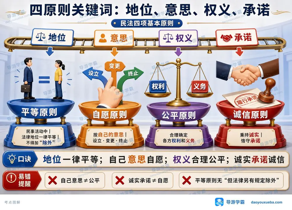 民法四原则关键词一张图考点图(导游学霸·科一)