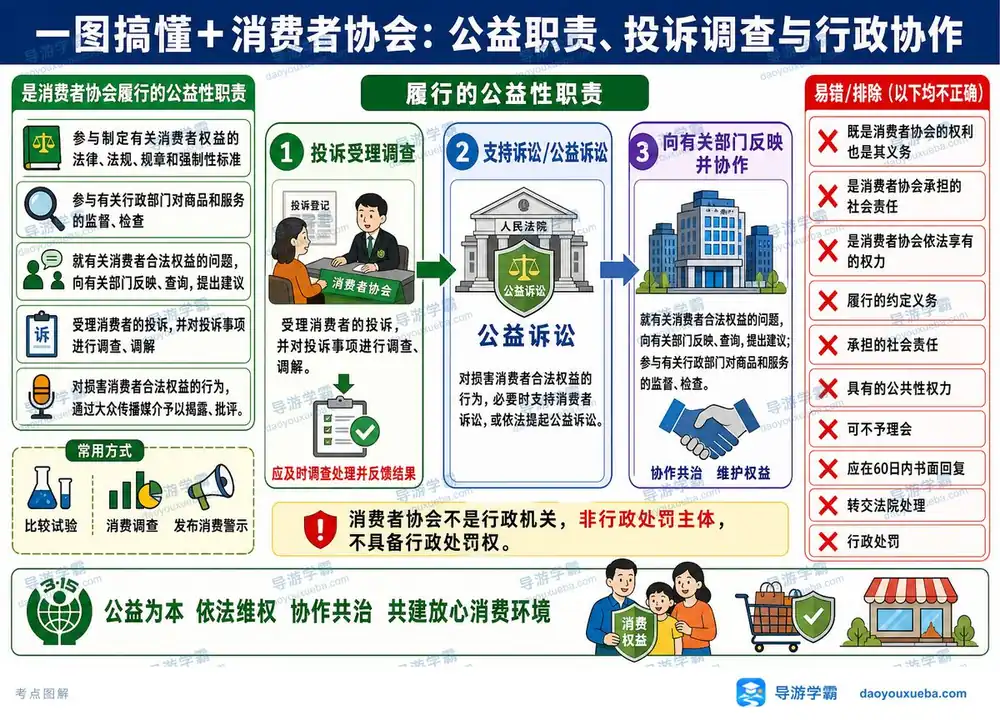 消费者协会公益职责考点图(导游学霸·科一)