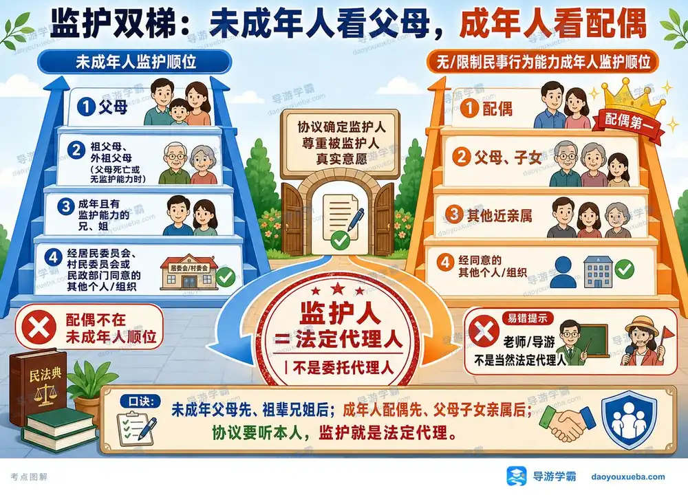 导游考试法定监护顺位考点图(导游学霸·科一)