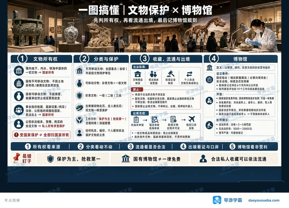 文物所有权先判来源考点图(导游学霸·科一)