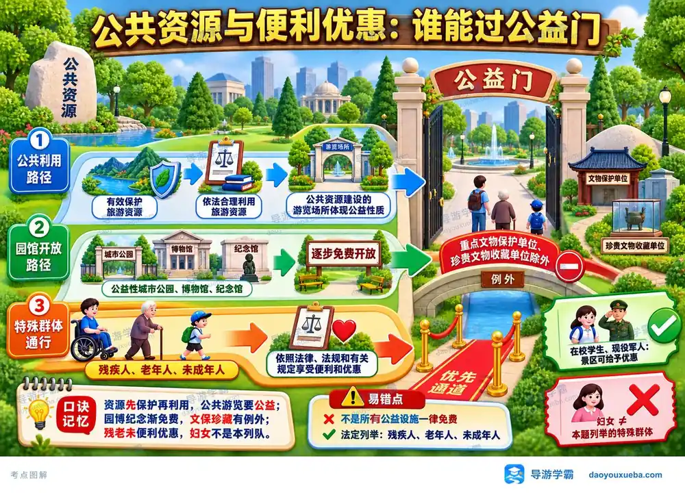 公共资源景区优惠谁能享受考点图（导游学霸·科一）