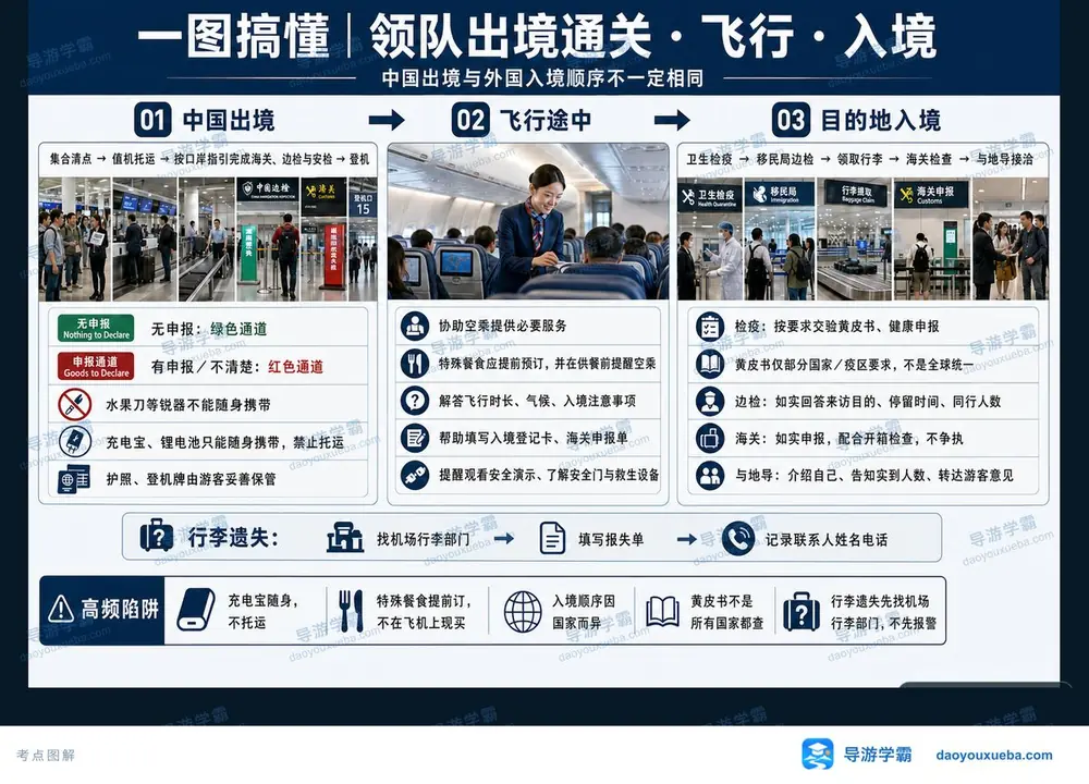 领队出境通关飞行入境口岸规则考点图（导游学霸·科二）