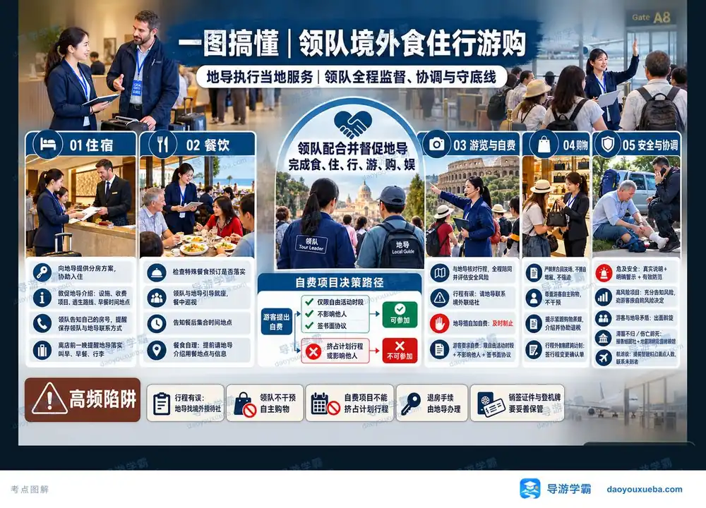 领队境外食住行游购责任边界考点图(导游学霸·科二)