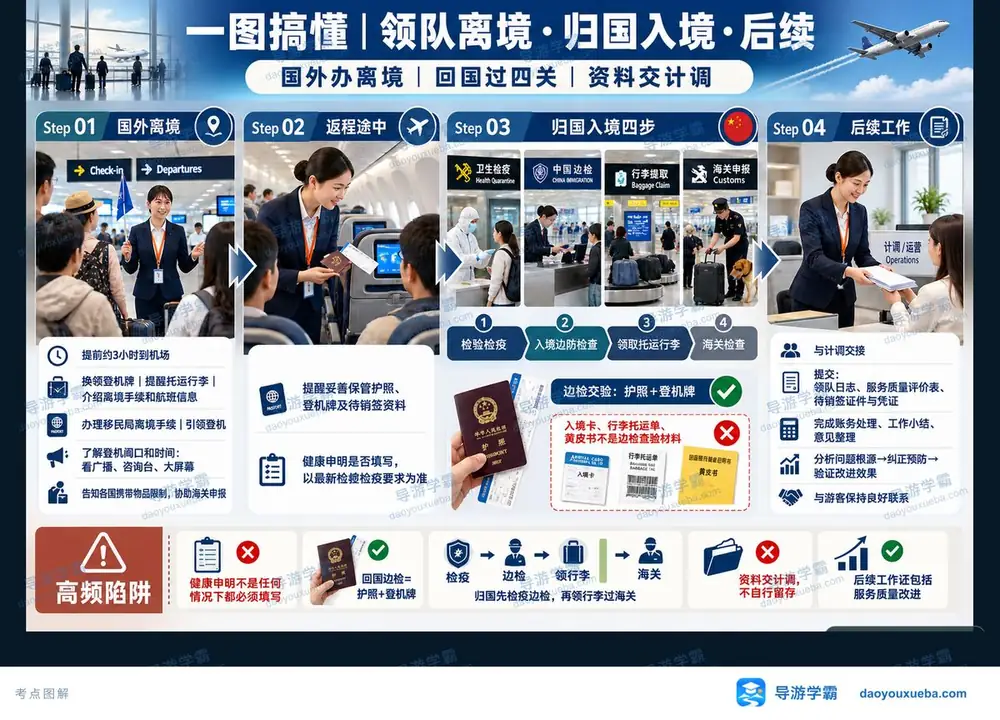 领队离境归国入境四关与后续工作考点图（导游学霸·科二）