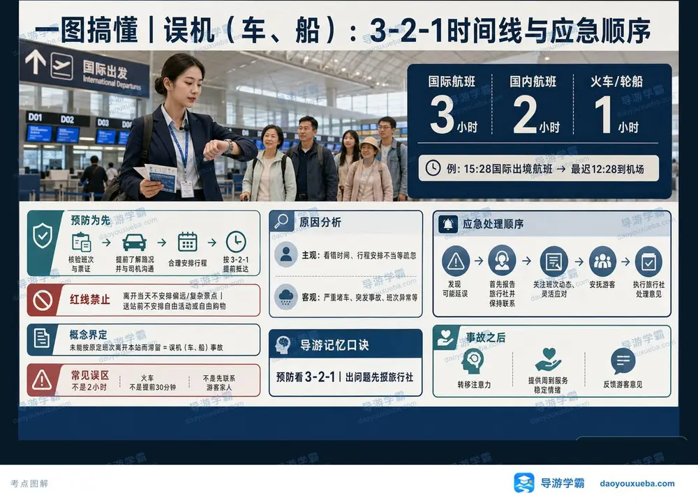 误机车船321时间线与应急顺序考点图（导游学霸·科二）