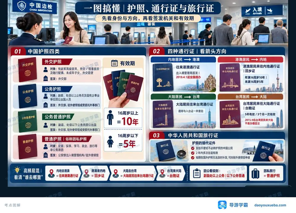 护照通行证旅行证一张图全理清考点图(导游学霸·科二)