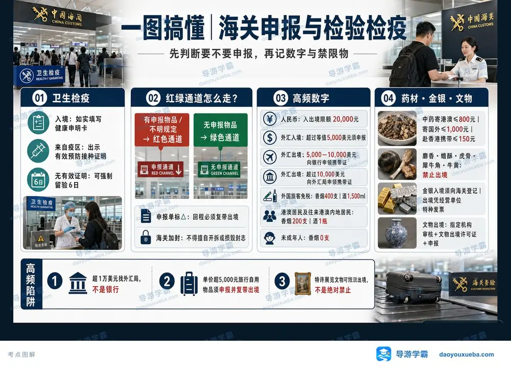 海关申报与检验检疫高频数字考点图（导游学霸·科二）
