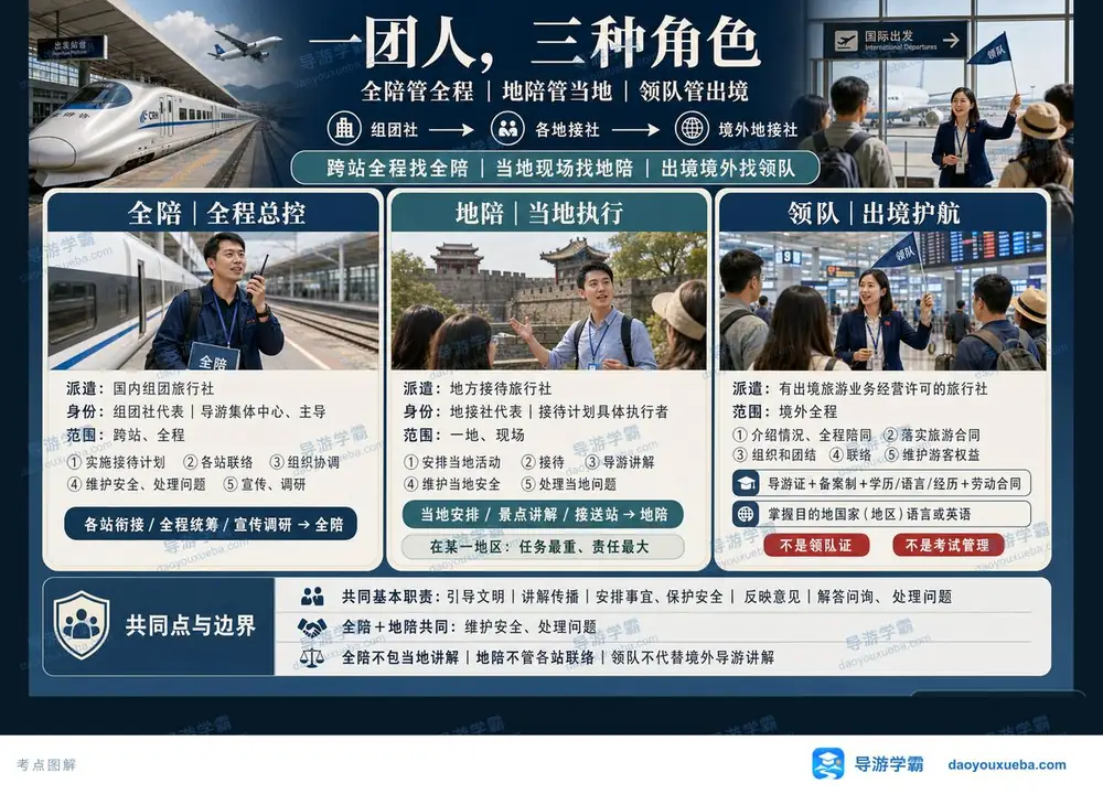 全陪地陪领队职责范围一张图分清考点图（导游学霸·科二）