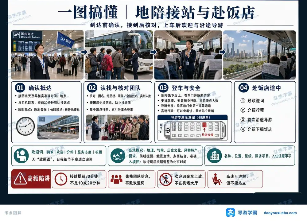 地陪接站与赴饭店流程考点图(导游学霸·科二)