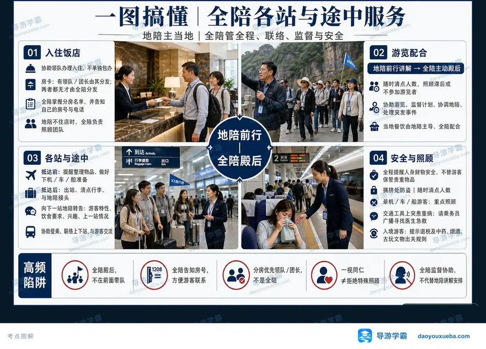 全陪各站与途中服务考点图（导游学霸·科二）