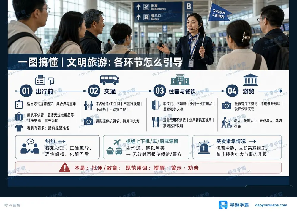 文明旅游各环节引导考点图（导游学霸·科二）