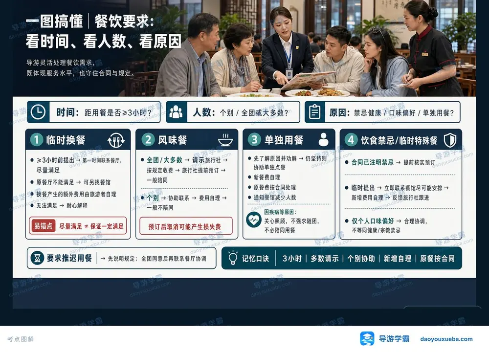 餐饮个别要求处理三维判断考点图(导游学霸·科二)