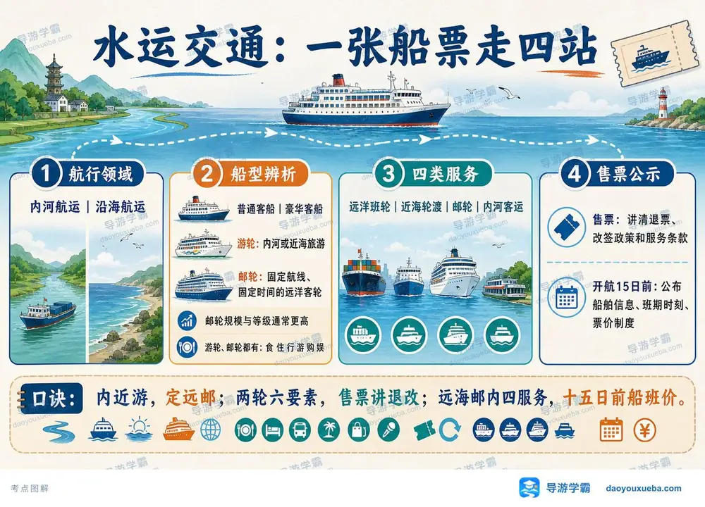 水运交通领域船型售票考点图（导游学霸·科二）