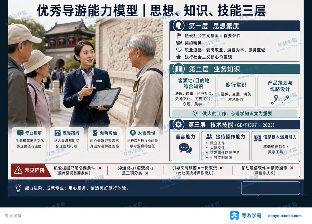 优秀导游能力模型三层考点图（导游学霸·科二）
