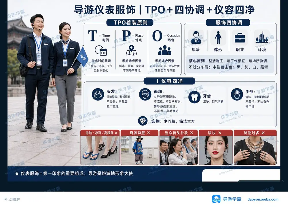 导游仪表服饰TPO四协调考点图（导游学霸·科二）