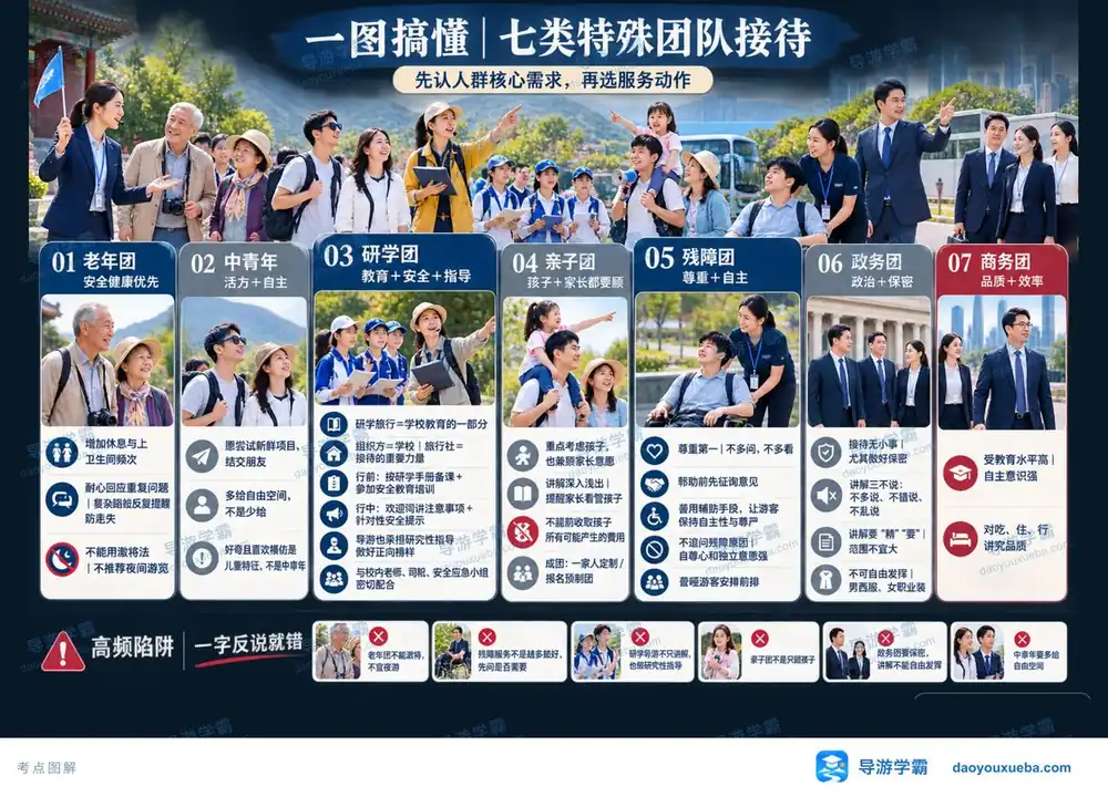 七类特殊团队接待禁忌考点图（导游学霸·科二）