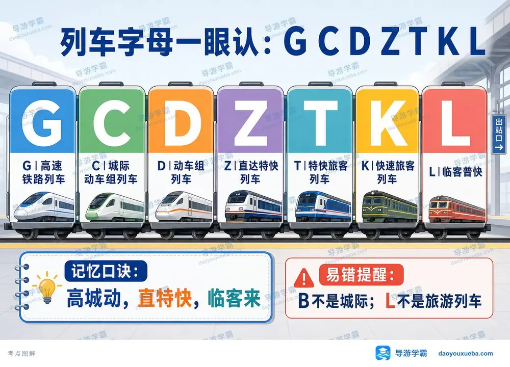 铁路列车字母简称考点图（导游学霸·科二）
