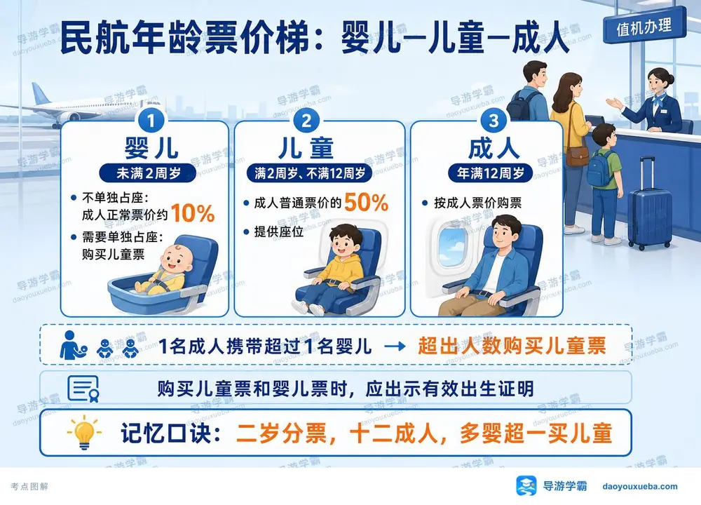 民航年龄票价阶梯考点图（导游学霸·科二）