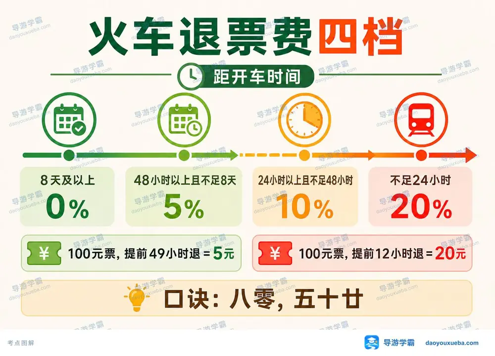 火车票退票费四档标准考点图(导游学霸·科二)
