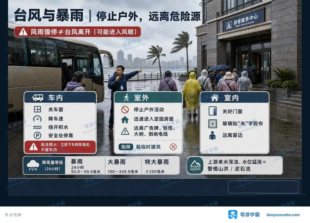 台风暴雨防灾避险等级考点图(导游学霸·科二)