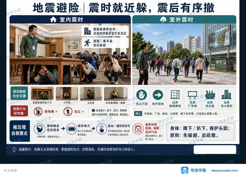 地震避险震时就近躲震后撤离考点图（导游学霸·科二）
