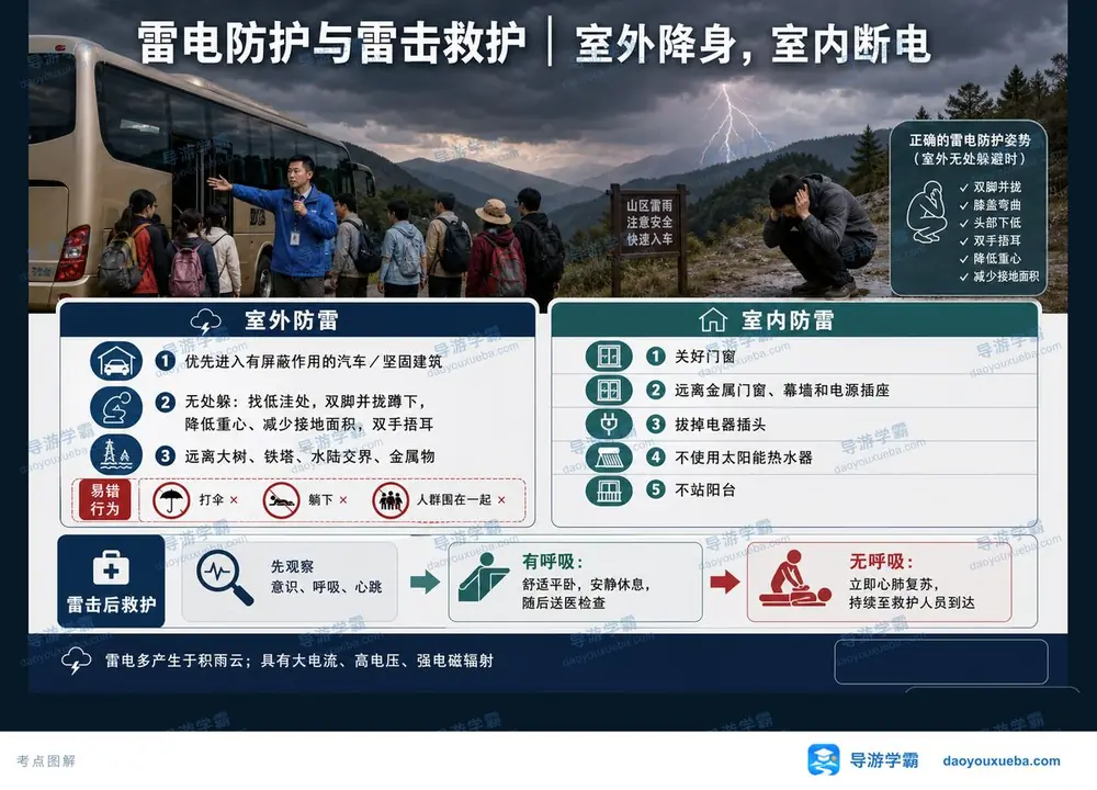 雷电防护与雷击急救考点图(导游学霸·科二)