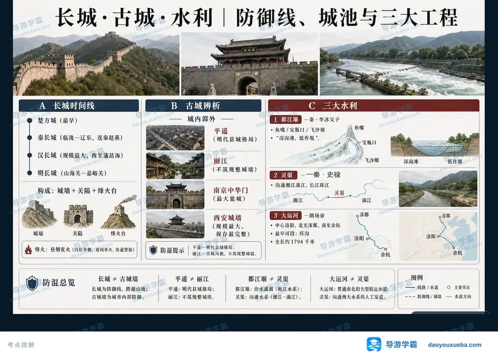 长城古城与三大水利工程考点图（导游学霸·科三）