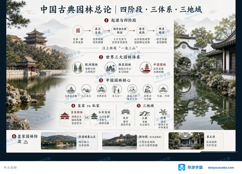中国古典园林总论体系阶段与地域考点图（导游学霸·科三）