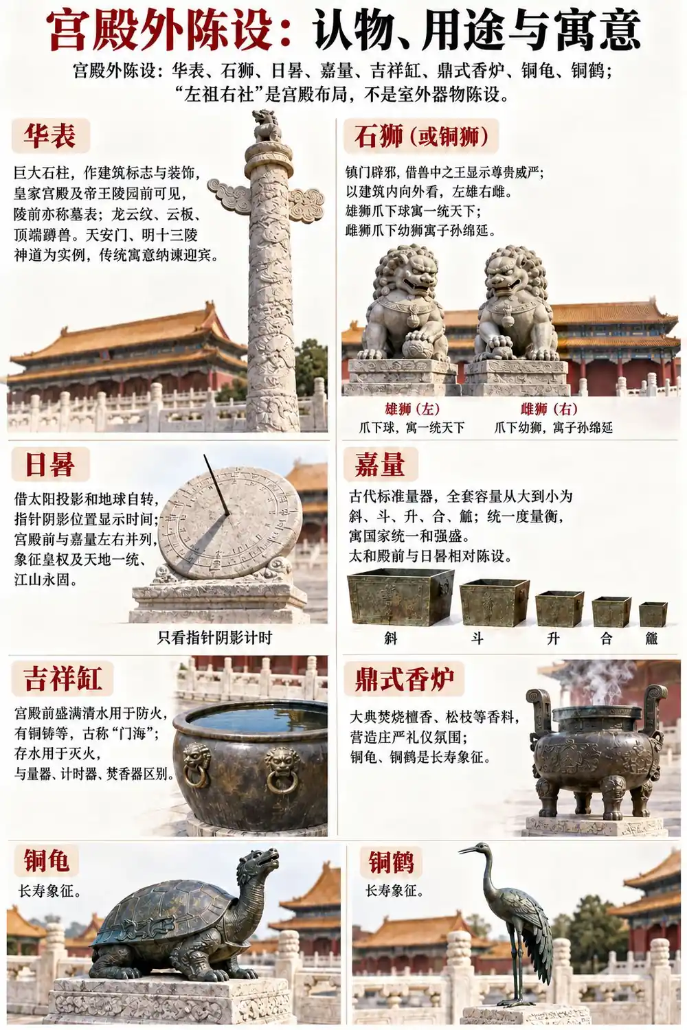 宫殿外陈设认物与寓意考点图（导游学霸·科三）
