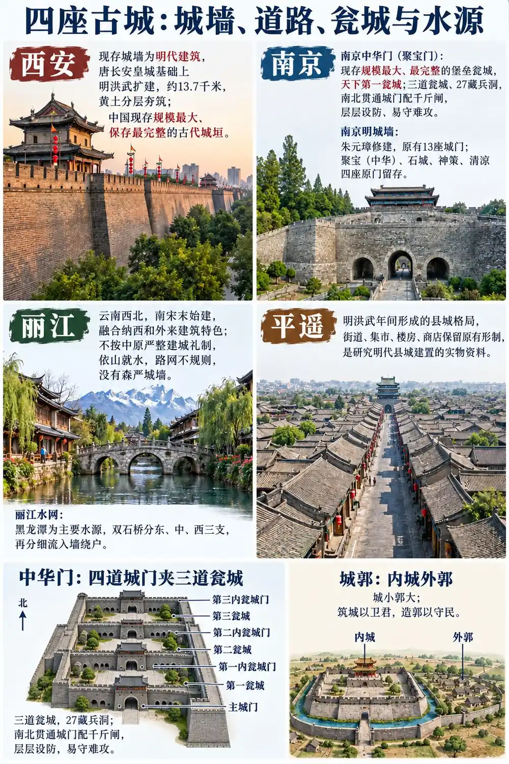 四大名城城墙水网考点图（导游学霸·科三）