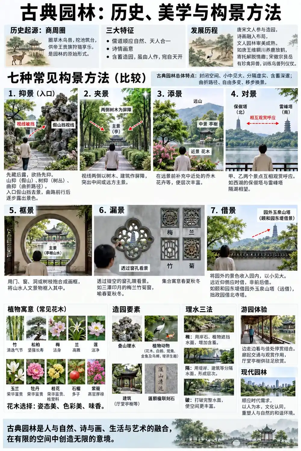 古典园林构景方法考点图（导游学霸·科三）