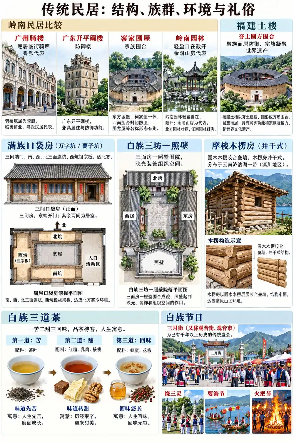 传统民居与族群礼俗考点图（导游学霸·科三）